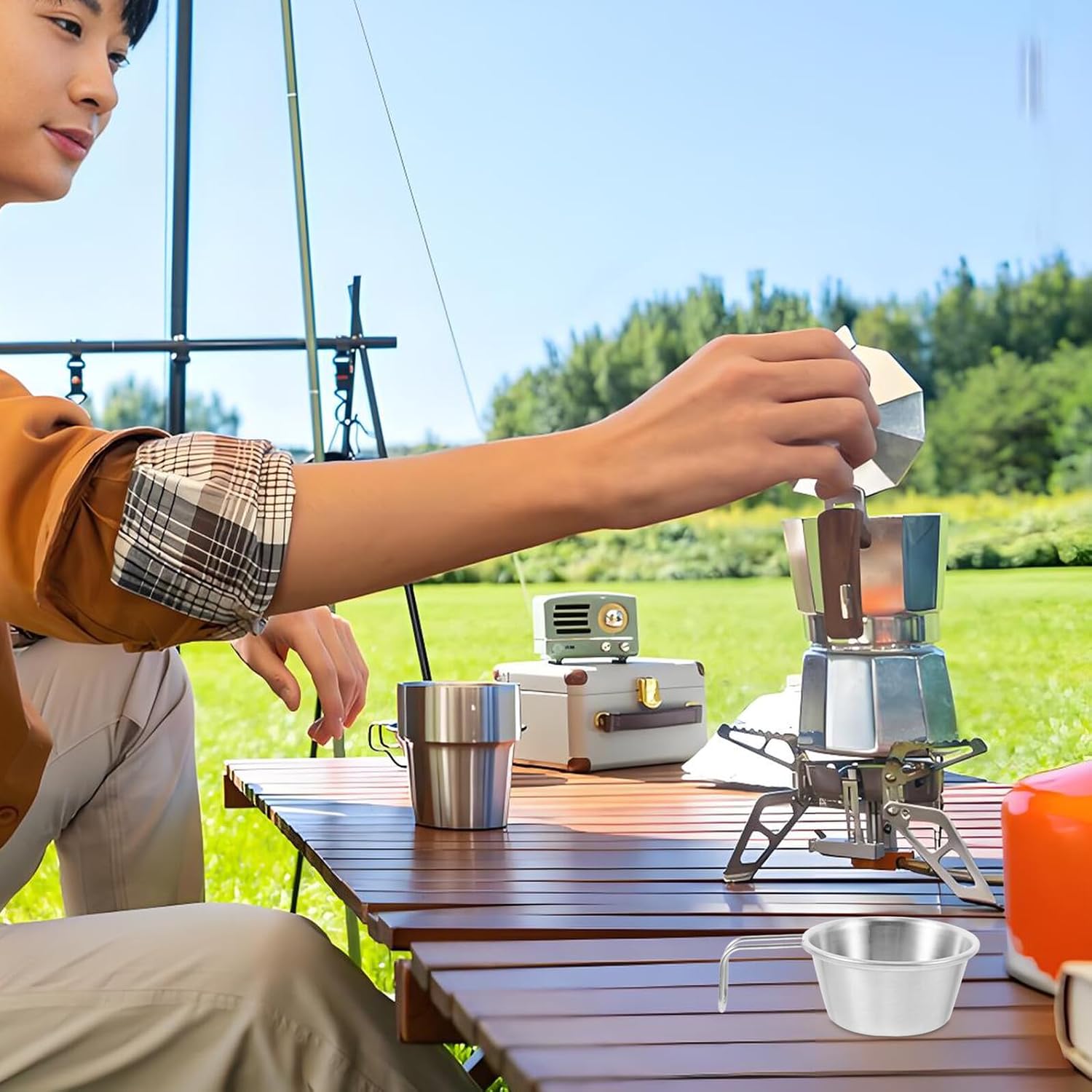 OSALADI Stainless Steel Camping Cup 50ml Portable Outdoor Drinking Mug with Handle Travel Tea Coffee Cup for Hiking Backpacking and Camping