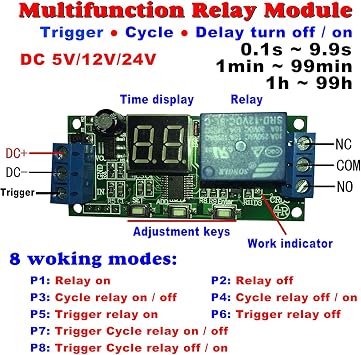 DC 5V 12V 24V Digital LED Display Infinite Cycle Delay Timer Switch ON/OFF Relay Module (DC 12V)