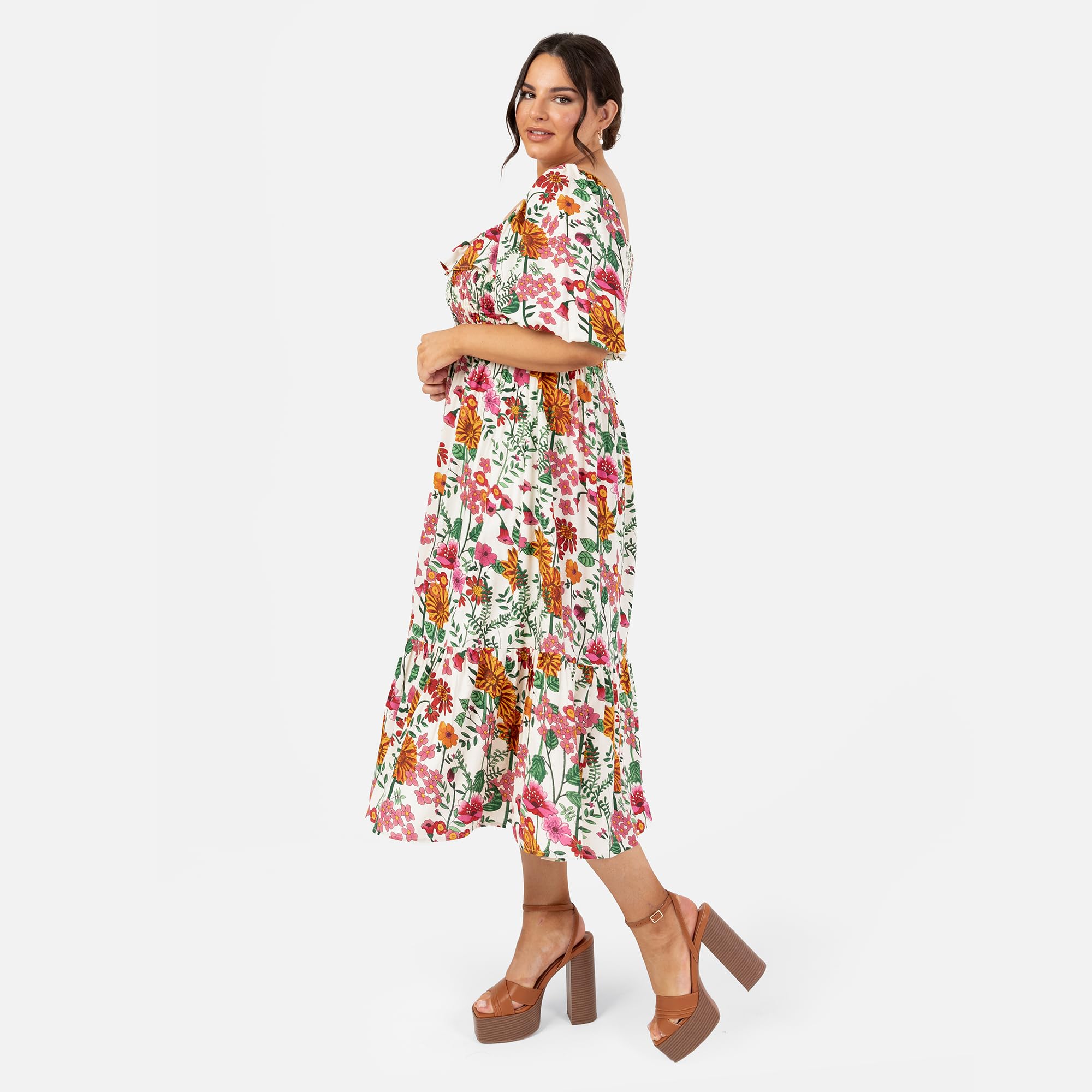 Lovedrobe Abito da Donna A Maniche Corte, Scollo Rotondo, con Frill, Linea A-Line, Estiva, Smock NAN