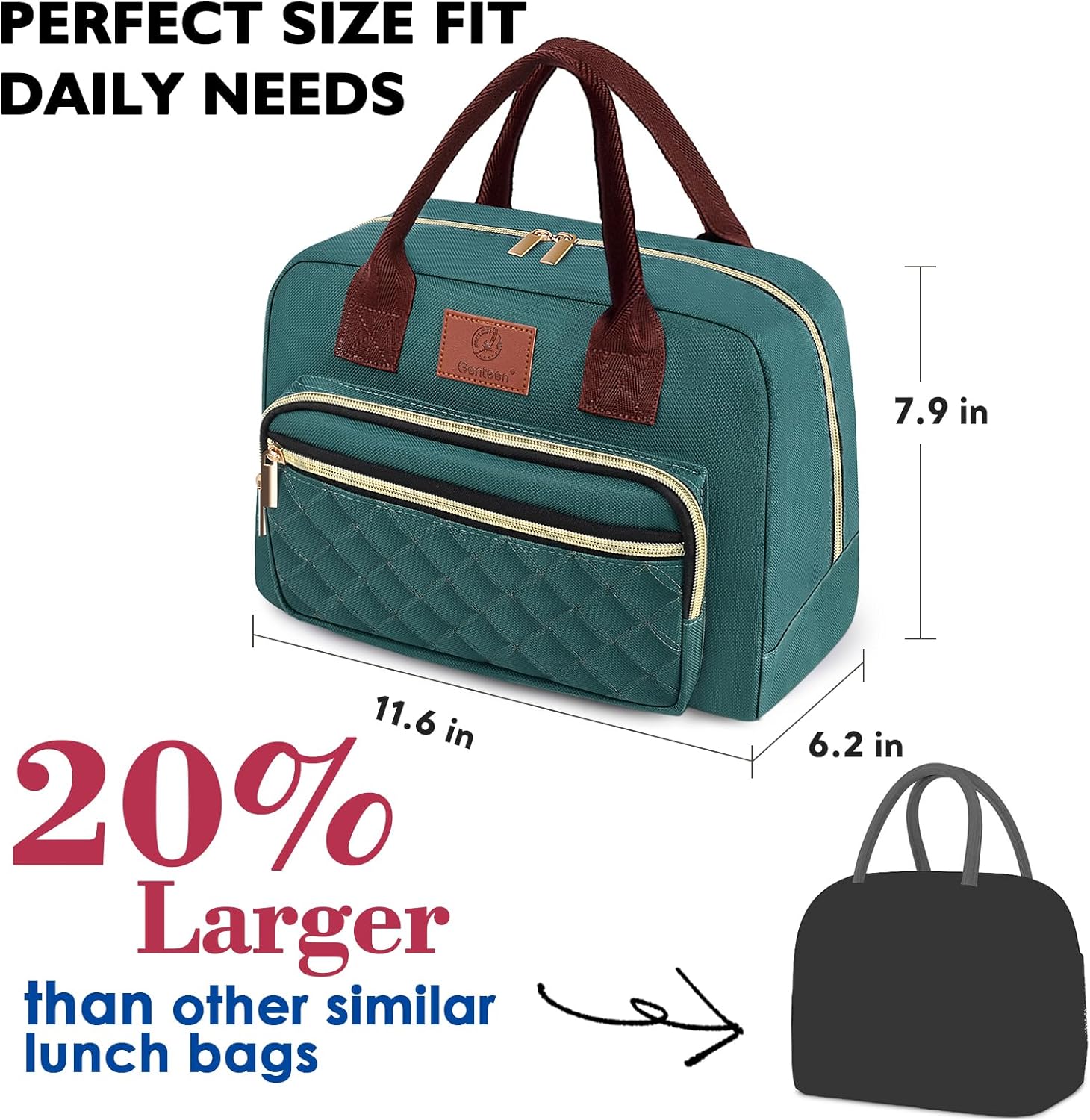 Genteen Lunch Bag Lunch box for Women men Insulated Tote LunchBox for Adult Women Men Reusable Lunch Box with Front Pocket for Work, Picnic or Travel-18 Cans/14 Liters - PURPLE/LAKE GREEN