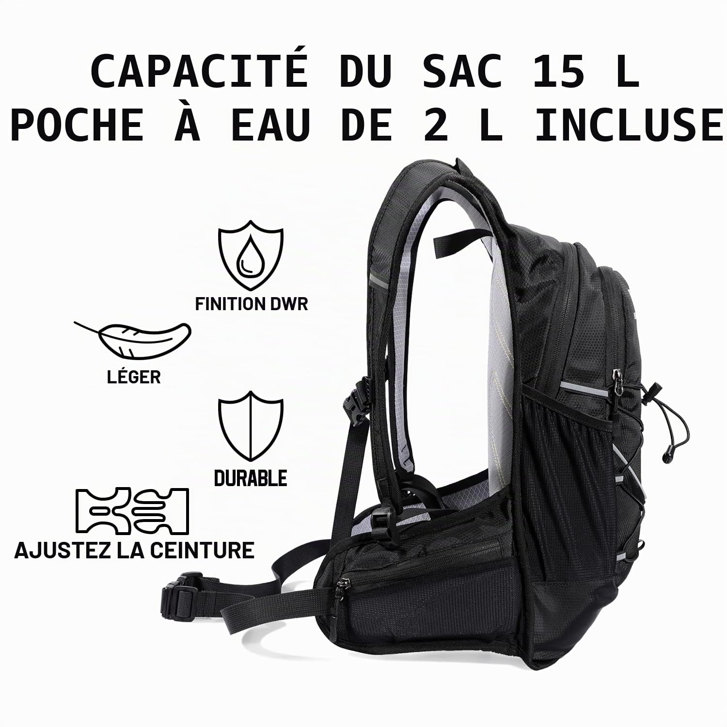 Sac à Dos d'hydratation Isotherme avec réservoir d'eau de 2 L sans BPA, pour la Course, la randonnée, Le Cyclisme, l'escalade, Le Camping, Le vélo