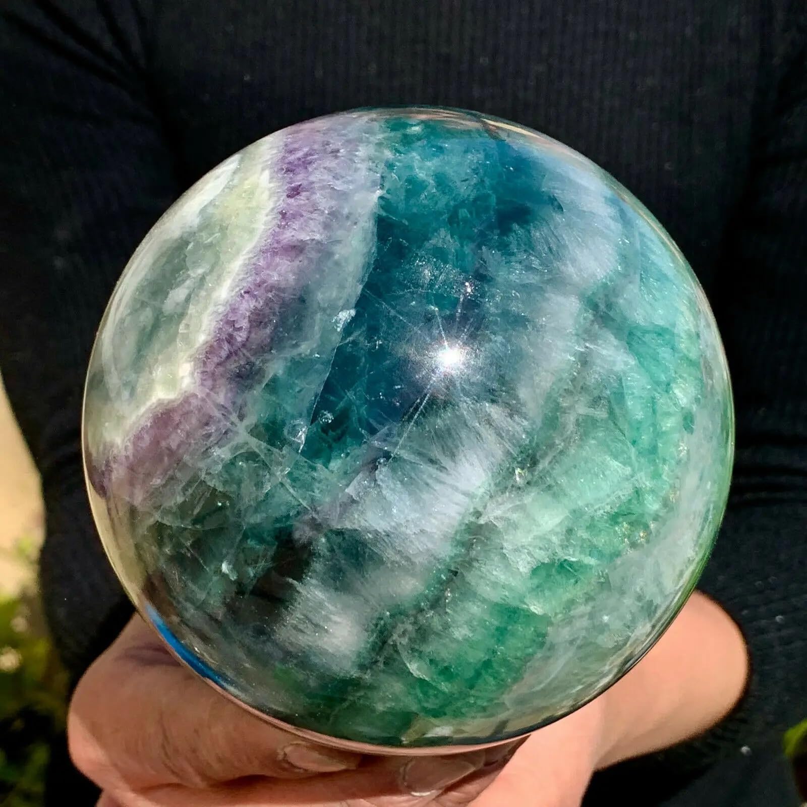 SHFTQXSLAT Colourful Fluorite Sphere Quartz Crystal Ball Magic Ornaments (Size : 1100-1200)
