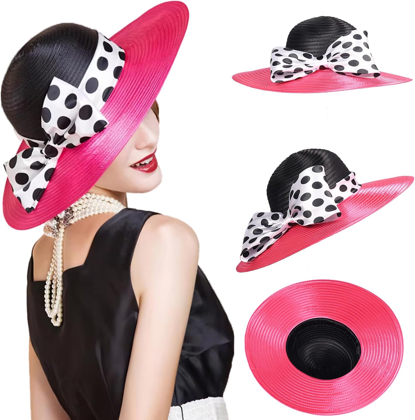 F FADVES Women's Dress Hats Wide Brimmed Hat Big Bowknot Church Hats for Women Fedora Fashionable Beach Bowler Cap - Image 7