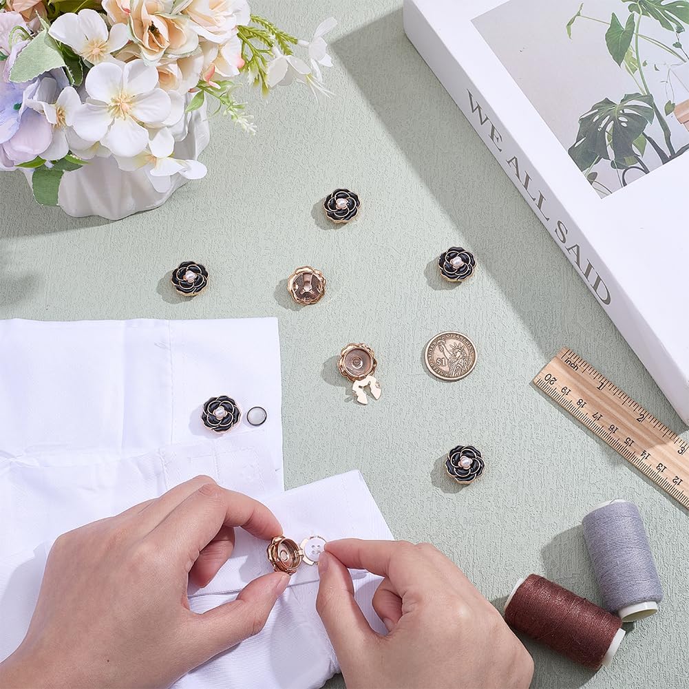 PH PandaHall 8pcs Flower Button Covers Flower Pearl Cufflinks Elegant Rose Button Covers Floral Buckles Blouses Cufflinks for Women Dress Shirt Shawl Suit Wedding Party, 0.79 inch image 3