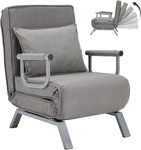 Congermom Sofá cama convertible con almohada, cama perezosa tapizada con respaldo ajustable de 6 ángulos, sofá plegable para apartamento, oficina,