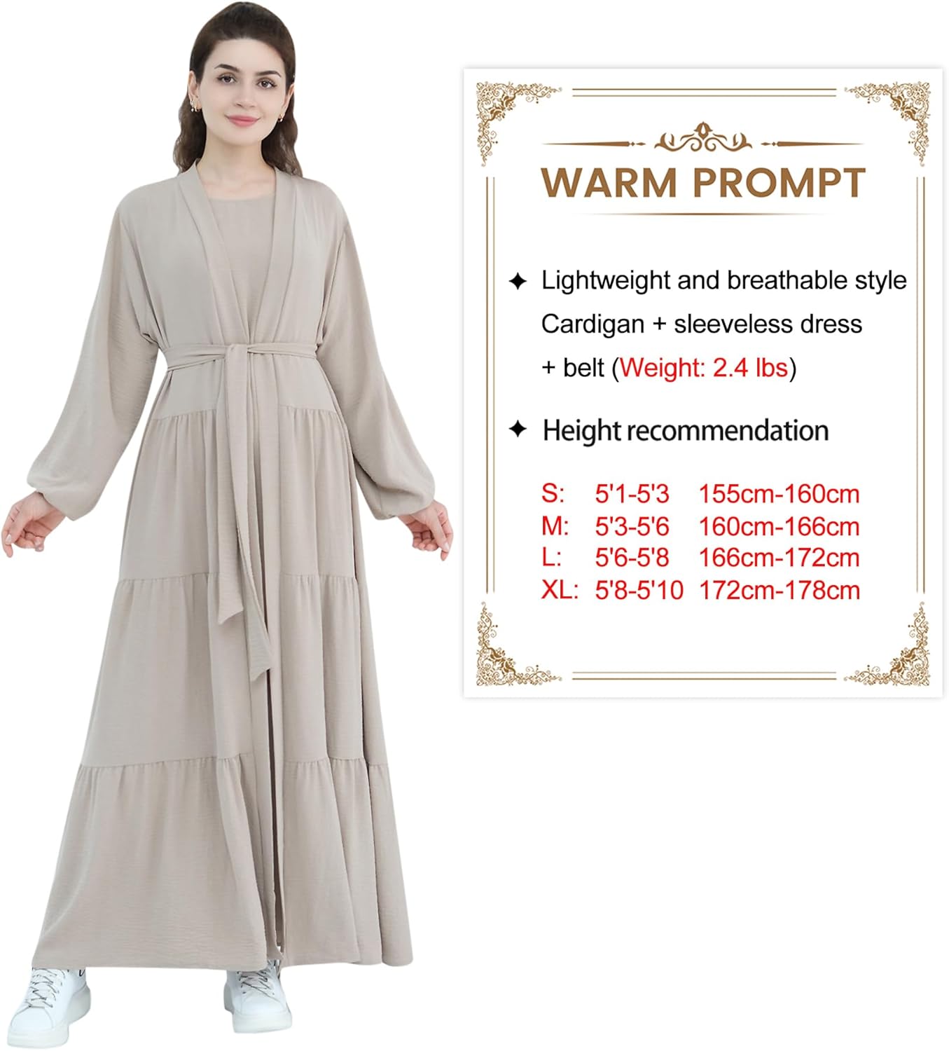 Women Muslim Abaya Dress 2PCS Soft Flowing Cardigan Dress Set Islamic Dubai Modest Kaftan Prayer Robe