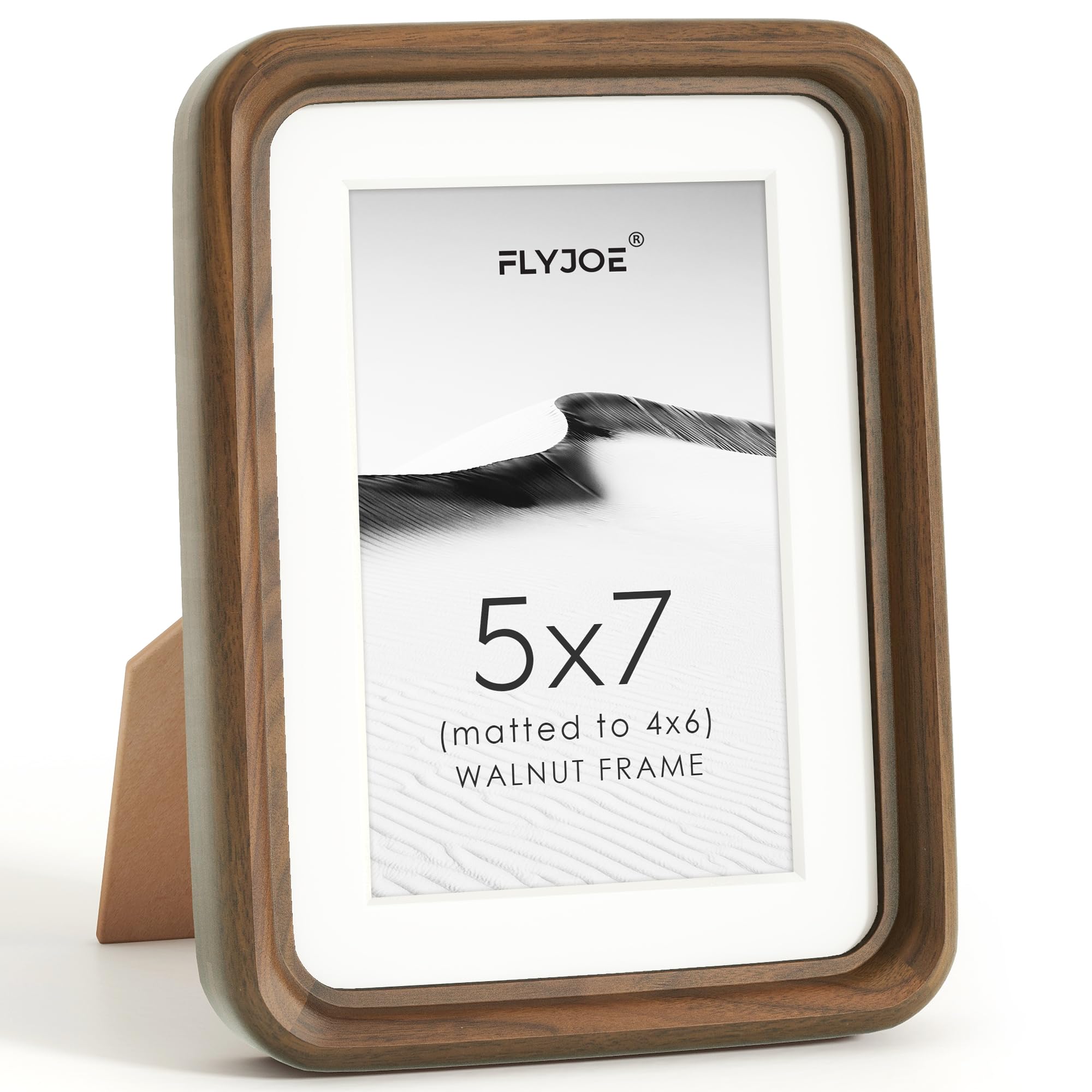 FLYJOE 5x7 Picture Frame, Solid Walnut Wood Frame Matted for 4x6 Photos | Handcrafted Rou…