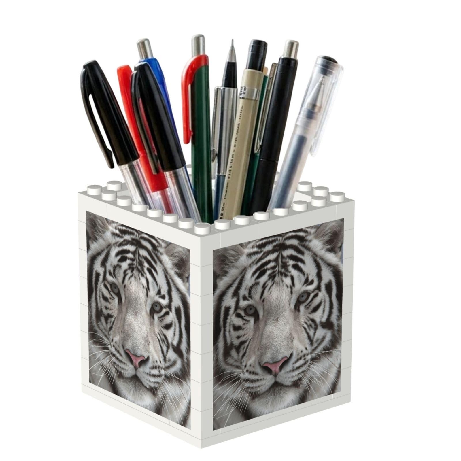 Poadnly White Tiger, Pen Pot Pencil Holder for Office Home School, Compact Desk Organiser for Office Stationery