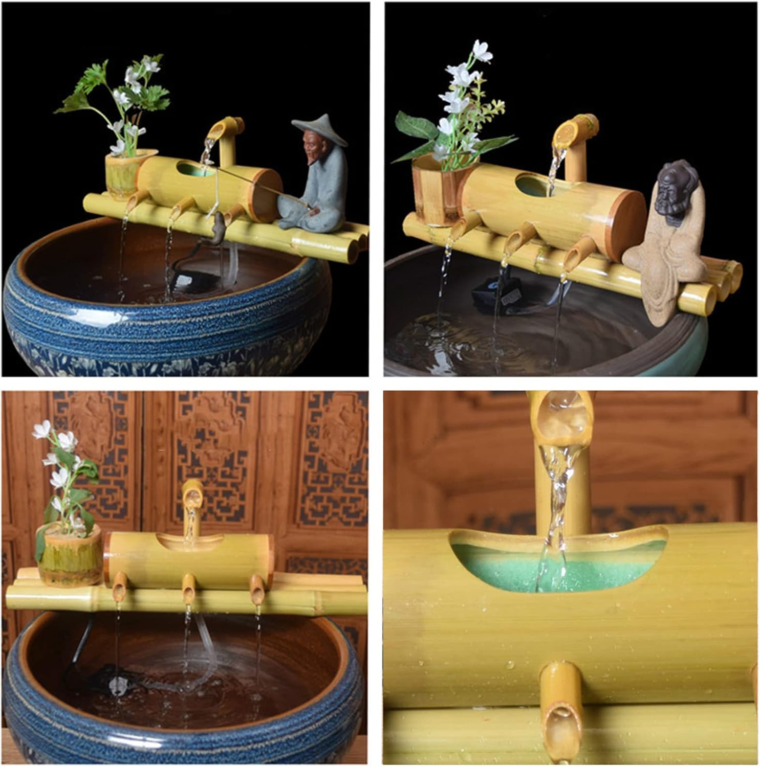 Bamboo Fountain Water Feature Pump Indoor Water Features, Bamboo Brings Tranquility to Busy Working Space, Creativity(35cm/13.8in)