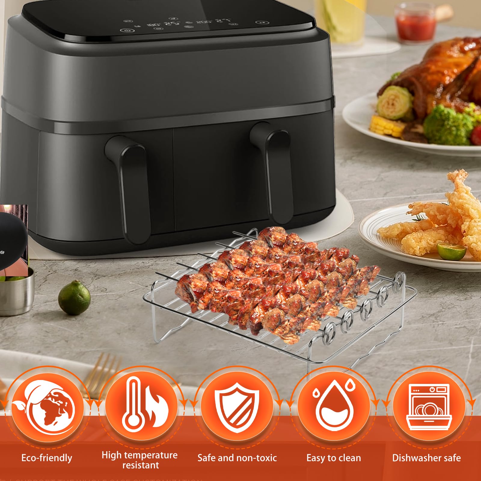 Accessori Per Friggitrice Ad Aria Philips Dual Basket 3000 - Griglie, Spiedini E Pennello - Foto 5