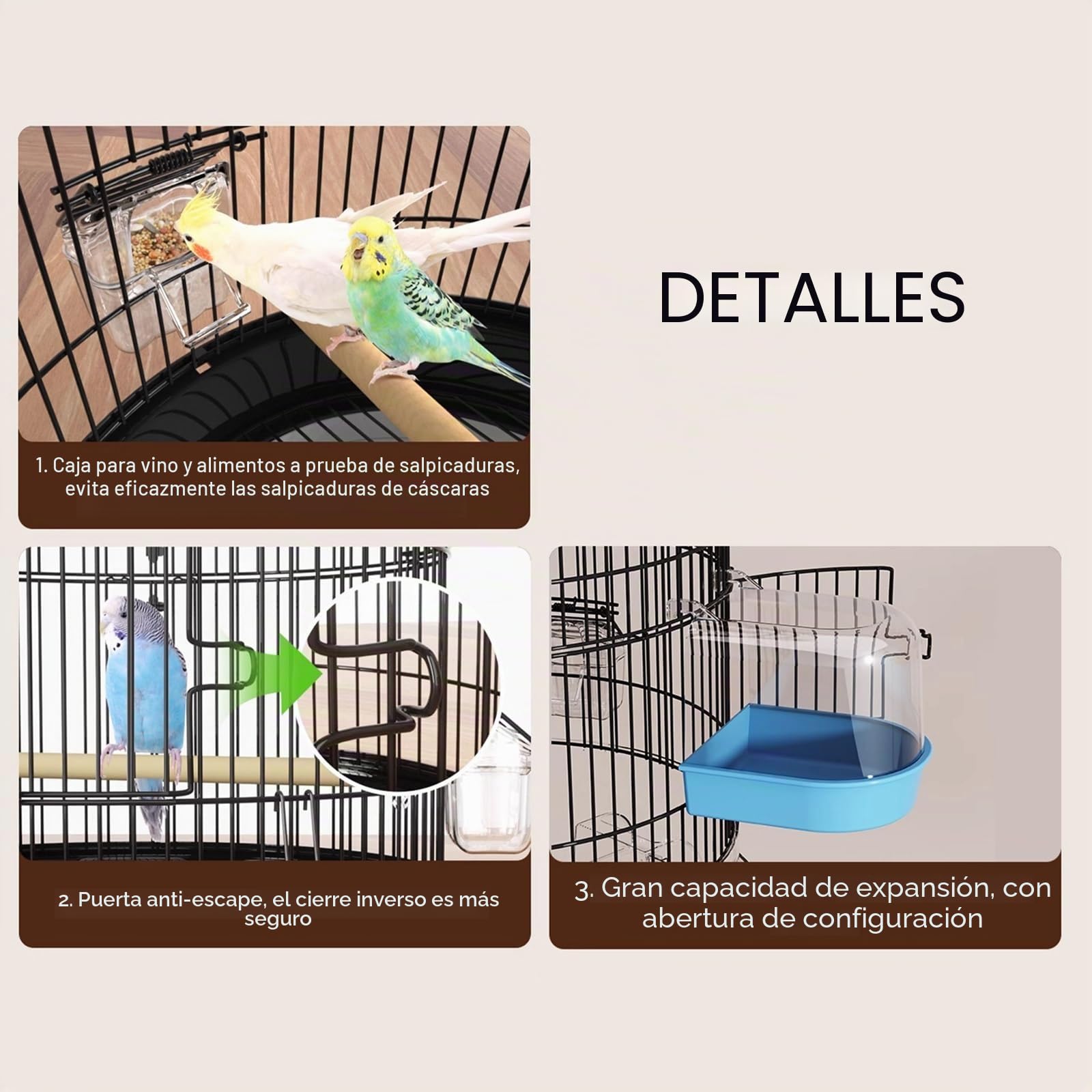 Jaula Redonda de Metal para Pájaros, Resistente y Ventilada, Jaula Loro para Agapornis, Periquitos, Voladera para Interiores y Exteriores(Black)