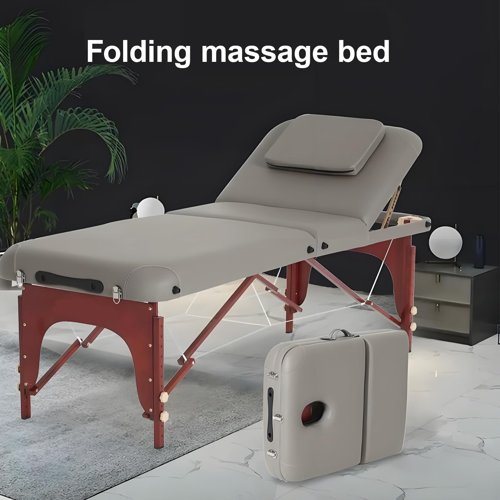 Massageliege Klappbar Tattoo Stuhl Holz Höhenverstellbar Physio | Professionelle Massageliege Inklusive Tragetasche Geeignet für Zuhause, Kosmetikstudio und Mobile Massage(Gray,70cm)