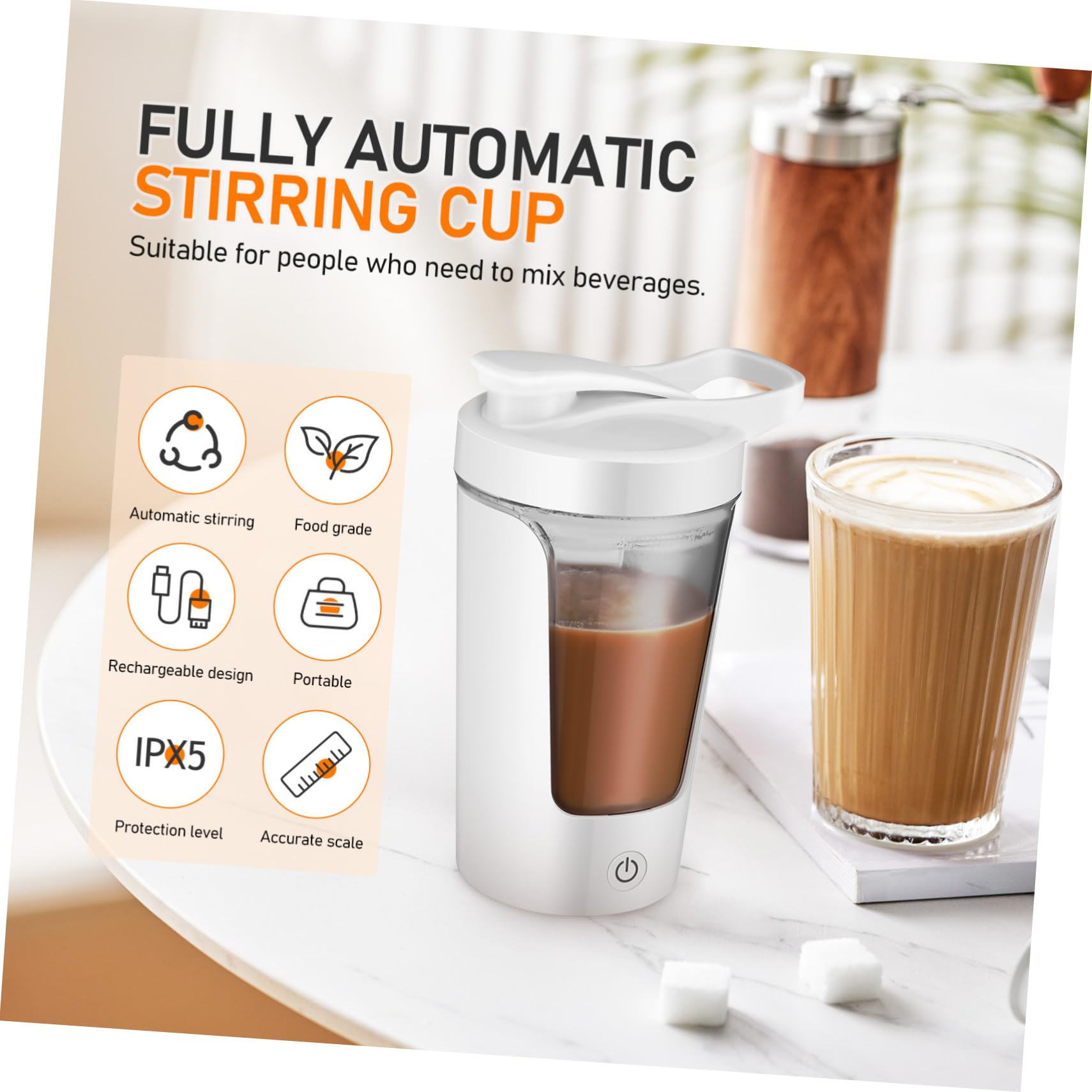 Bouteille Électrique Shaker Portable Rechargeable pour Café et Protéines Agitateur Automatique PP et Abs Tasse Mélangeuse Pratique pour Boissons Soya et Café