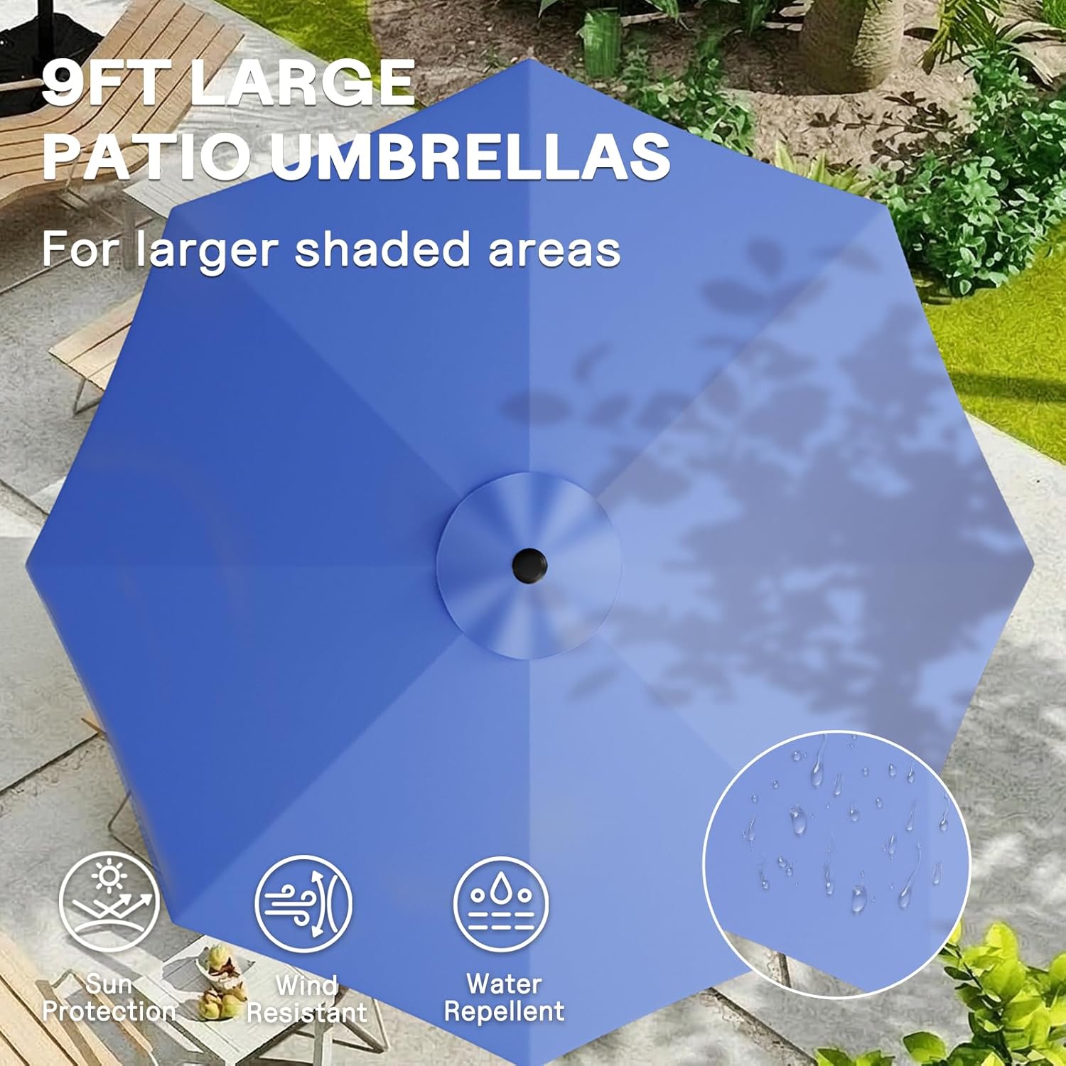 CHABATREE 9FT Outdoor Patio Umbrella with Easy Crank - UV Resistant & Waterproof Market Umbrella with Ventilated Canopy, 8 Sturdy Ribs & Powder-Coated Frame for Garden, Deck, Backyard, Pool, Patio Table
