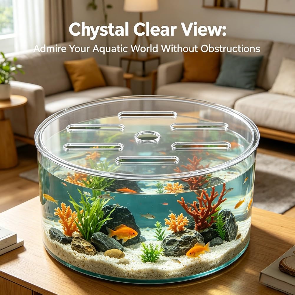 GZHERVICES Tapa Redonda De Acrílico para Acuarios, Cubierta Superior para Acuarios, Tapa O Cubierta Protectora para Acuarios; Evita Que Los Peces, Los Reptiles Y Las Tortugas Salten Fuera(60cm)