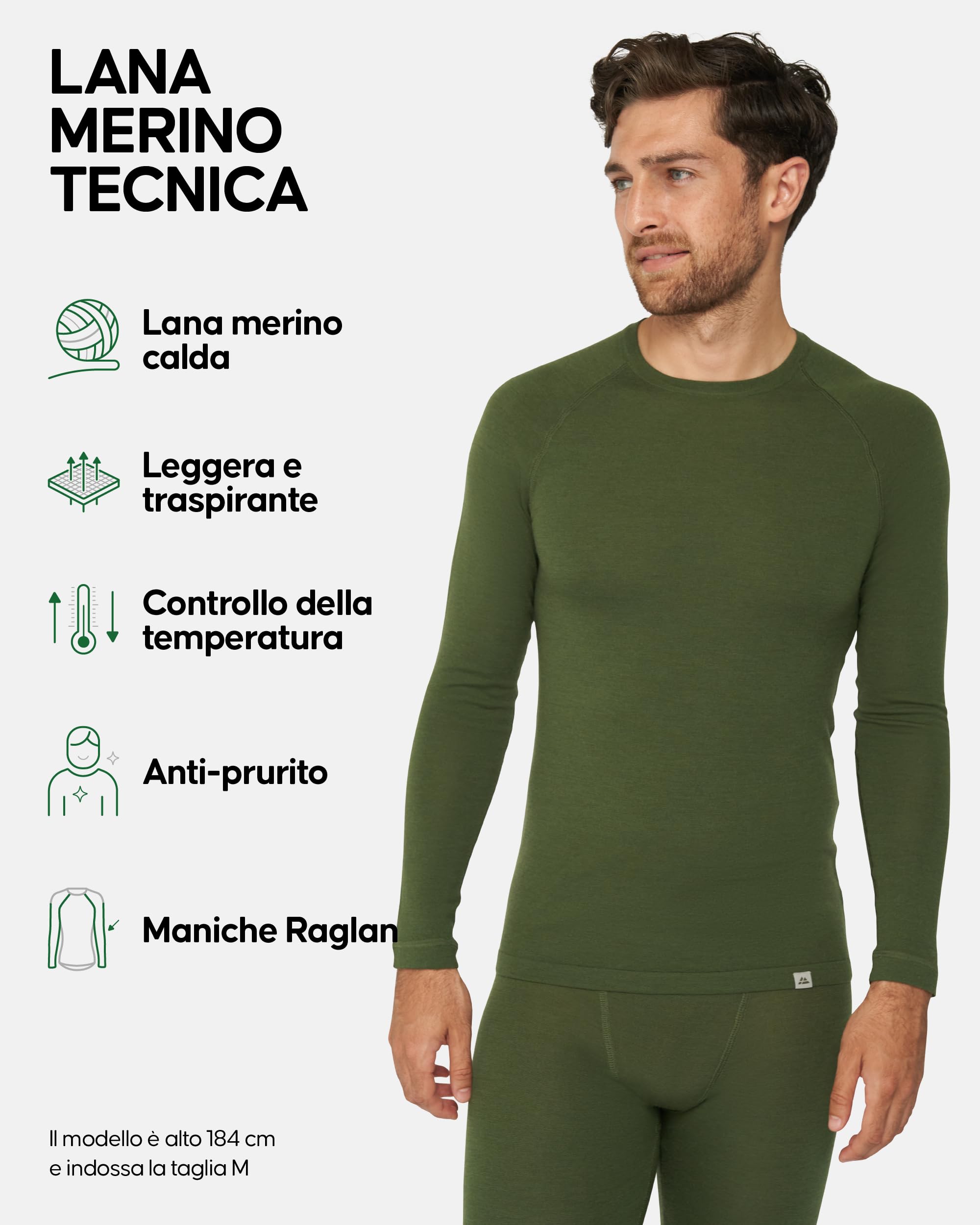 DANISH ENDURANCE Maglia Termica Uomo in Lana Merino, Manica Lunga, Intimo Termico per Sci, Trekking, Escursionismo con o Senza Chiusura Zip