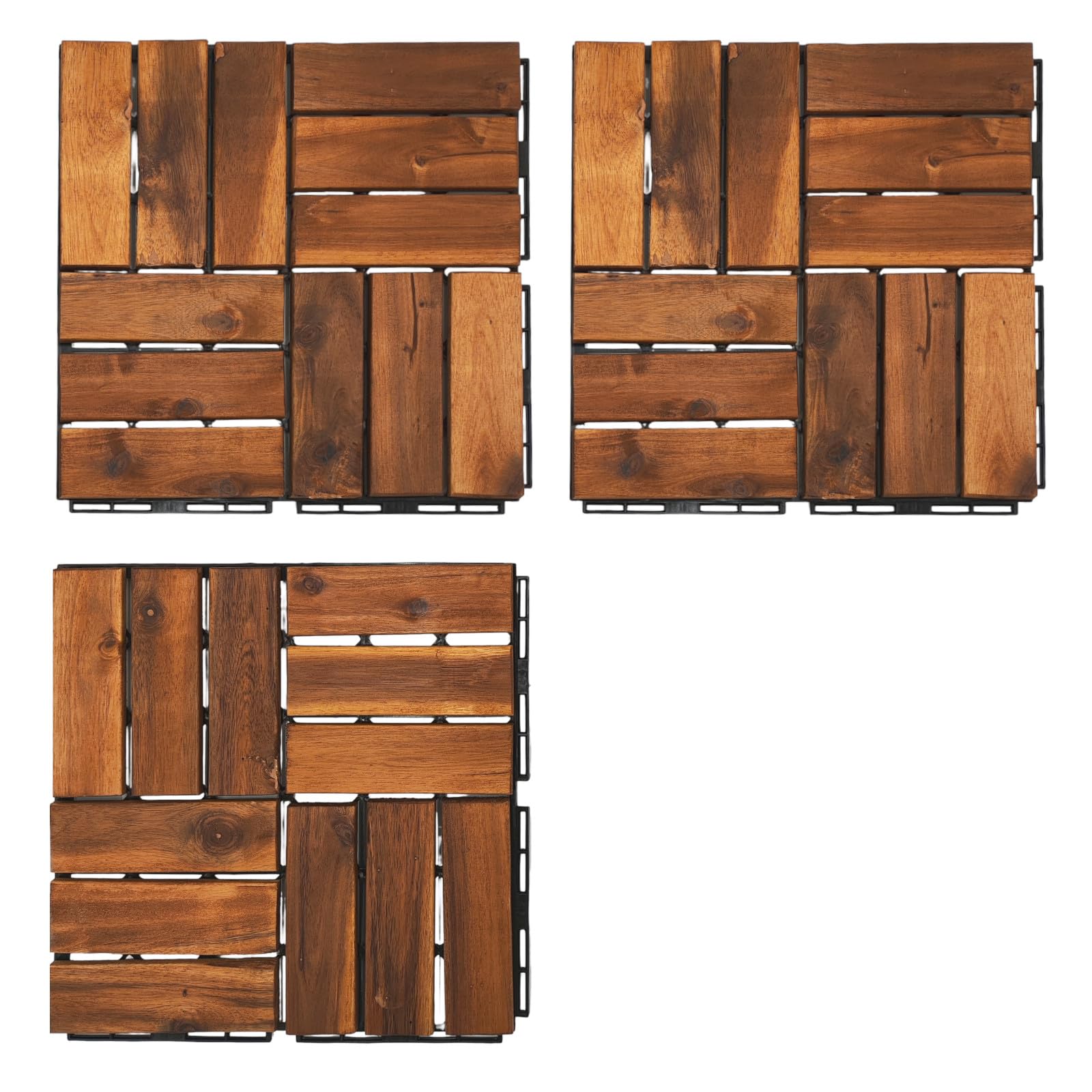6m² Holzfliesen Terrassenfliesen Holz Fliesen Mosaik 30x30 cm - 66 STK Balkonfliesen wetterfest aus Akazienholz mit Klicksystem für Terrasse Balkon Stecksystem
