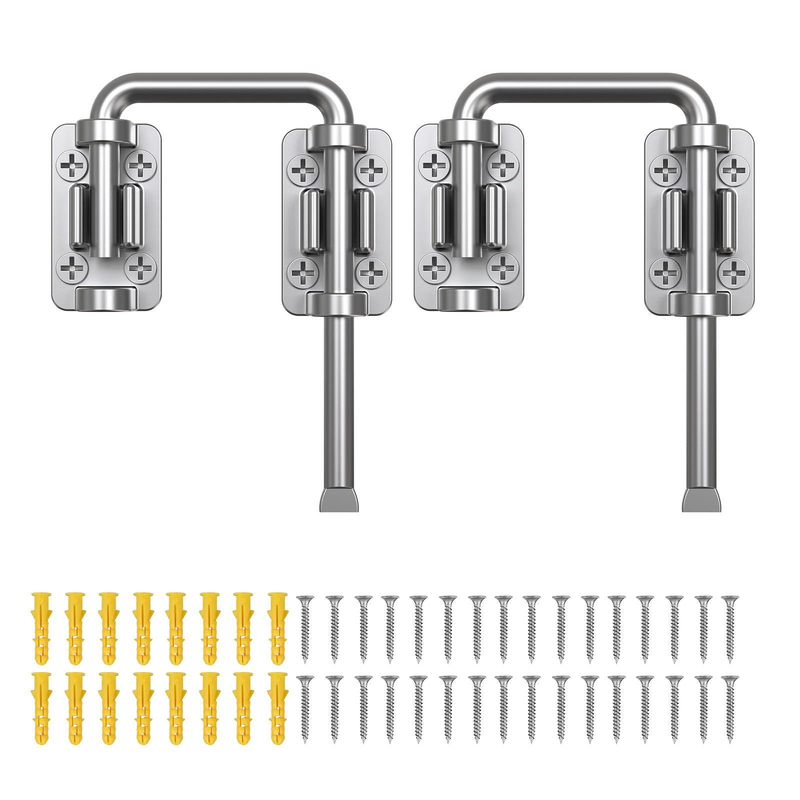 SecureLatch Sliding Door Loop Lock, 2.36 Inch Stainless Steel Patio Door Latch for Window, Barn, Garden, Fence, Shed, Closet, Double Gate - 90/180 Degree Installation U-Bolt Lock (Silver-2PCS)