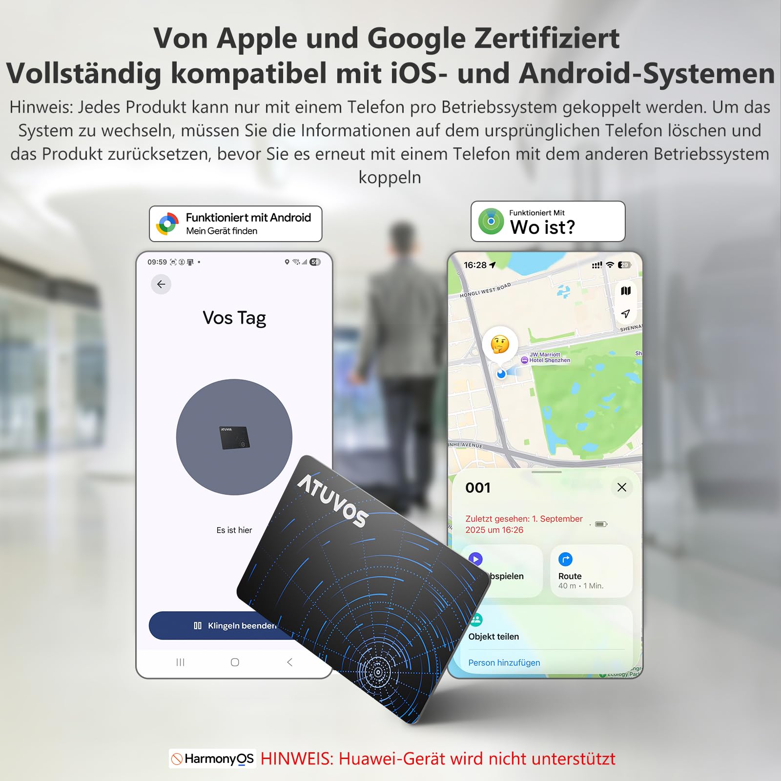 ATUVOS Neu Dual-System Air Tag Karte Pro für Android & iOS, Wiederaufladbarer Wallet Tracker Card Kompatibel mit Google Mein Gerät Finden or Apple Wo ist? App, Gegenstände-Finder, Thin 1.6mm 2er Pack