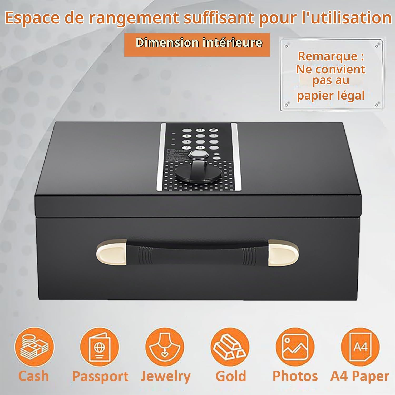 Boîte à Documents Portable Ignifuge avec Code Numérique et Clé, Petit Coffre Fort, avec Poignée, Résistant au Feu, Étanche pour Argent, Médicaments, Documents A4, Bureau et Extérieu