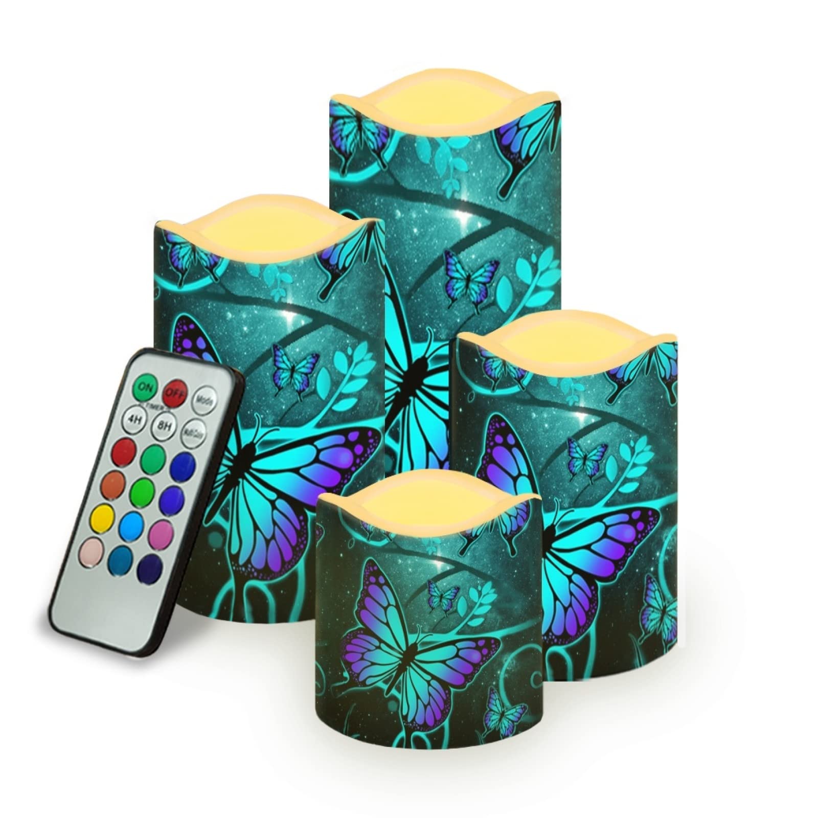 Kuiaobaty Blue Butterfly Flameless Color Changing LED Candles with Remote Stars Starry Artificial Tea Lights 12 Preset Multi Colors — image 1