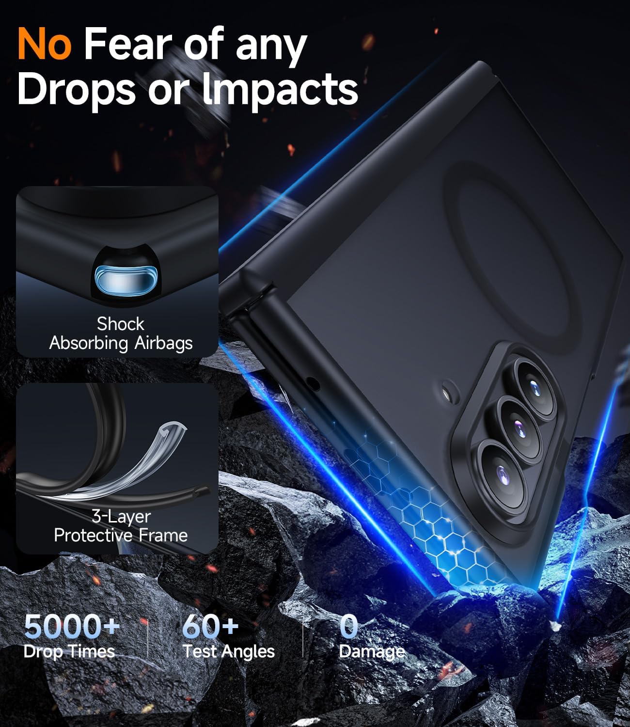 Kaiiecal Magnetic for Samsung Galaxy-Z-Fold-7 Case: Fit for Magsafe & Built-in Hinge Protection & Screen Protector [Anti-Scratch] Shockproof Translucent Matte Phone Cover for ZFold 7 5G 2025(Black)