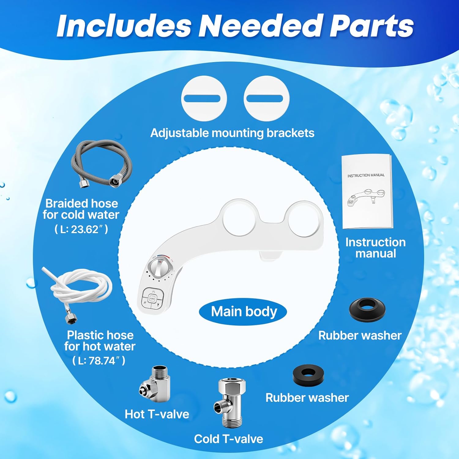 Hot and Cold Bidet Attachment for Toilet, Ultra-Slim Bidet Attachment Warm Water, Non-electric Adjustable Pressure Self Cleaning Dual Nozzle Control for Posterior, Feminine Wash