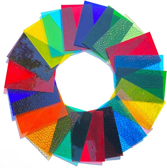 ILLUCKAI 24 Sheets Transparent Stained Glass Sheets Variety Pack, 4x6 Inch Cathedral Glass Mosaic Tiles for Home Decor, Art Glass Projects and Mosaic Crafts