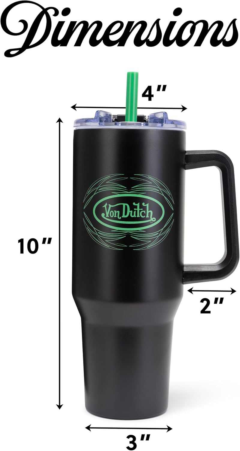 Von Dutch Venom Stripe 40oz Double Walled Insulated Food Grade Stainless Steel Tumbler, BPA Free - 24 Hours Cold / 10 Hours Hot