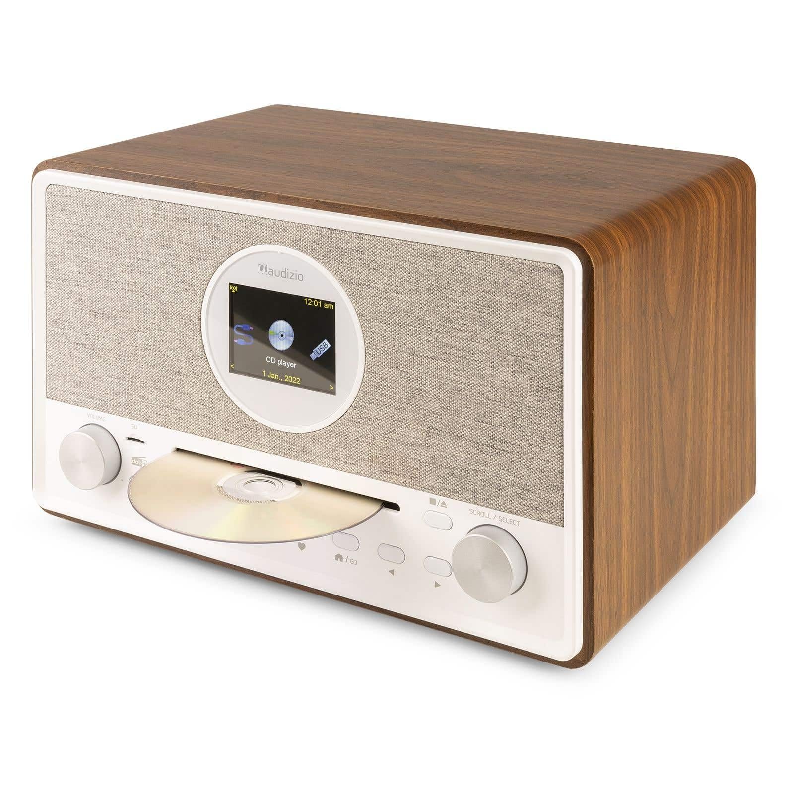 Audizio Lucca Radio Dab+ Internet Wi-FI 60W - Bois, Écran LCD 2,8", Bluetooth 5.0, CD, Deux Haut-Parleurs, Sortie Casque, Télécommande Incluse, Idéale pour Écouter la Radio à la Maison