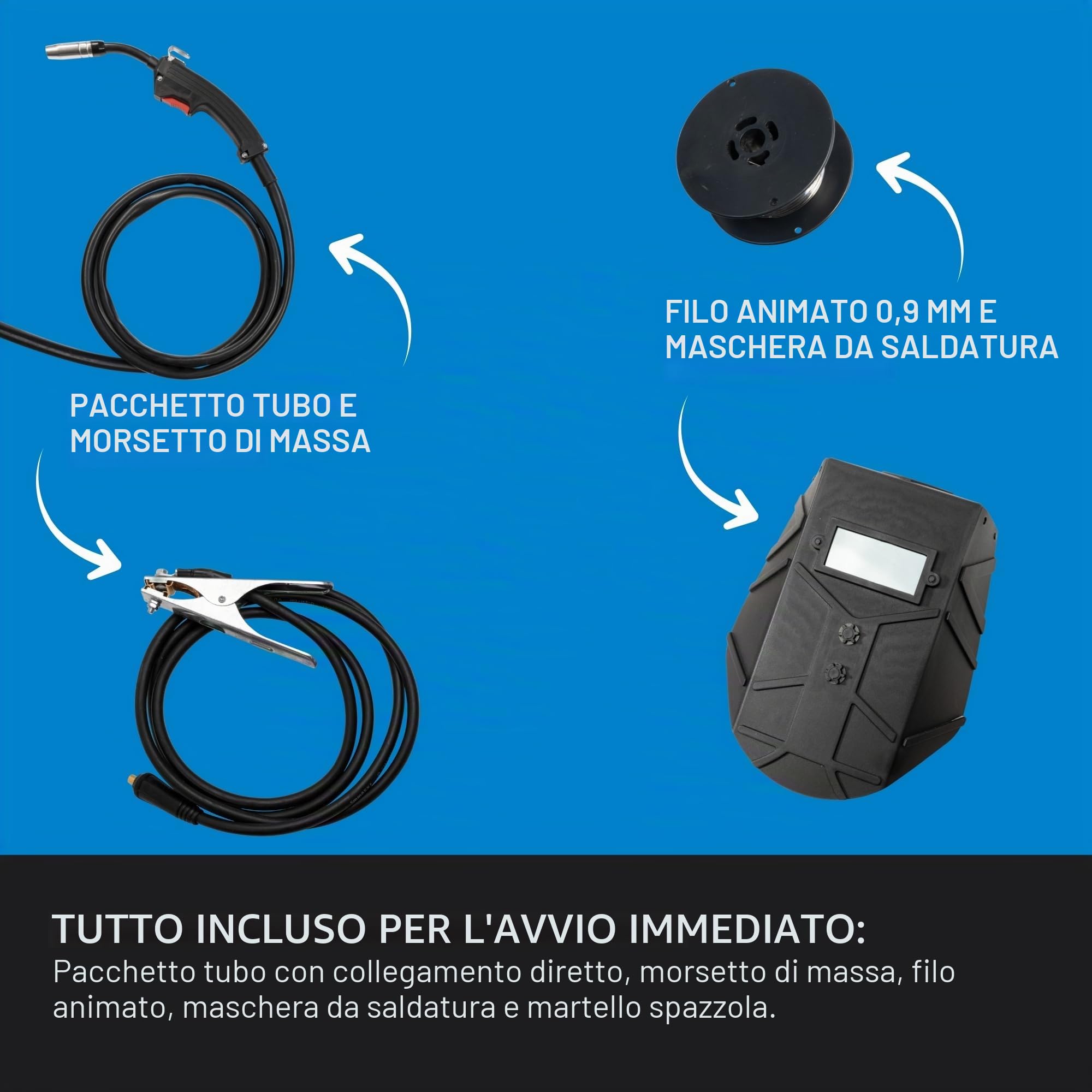 Güde Saldatrice a filo di riempimento SG 131 A-SYN (230 V, tecnologia inverter, per filo da 9 mm, corrente massima 120 A, incl. scudo saldatore, pacchetto tubi, filo di riempimento, martello spazzola