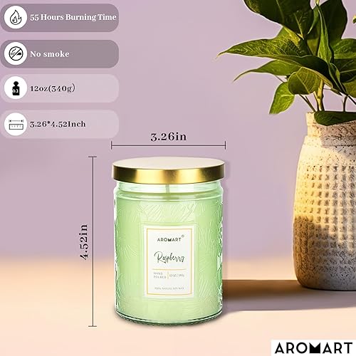 Miniatura 5 de Velas perfumadas de 12 onzas, velas de soja de frambuesa para el hogar, velas de aromaterapia con 8% de aceites esenciales, de larga duración, velas