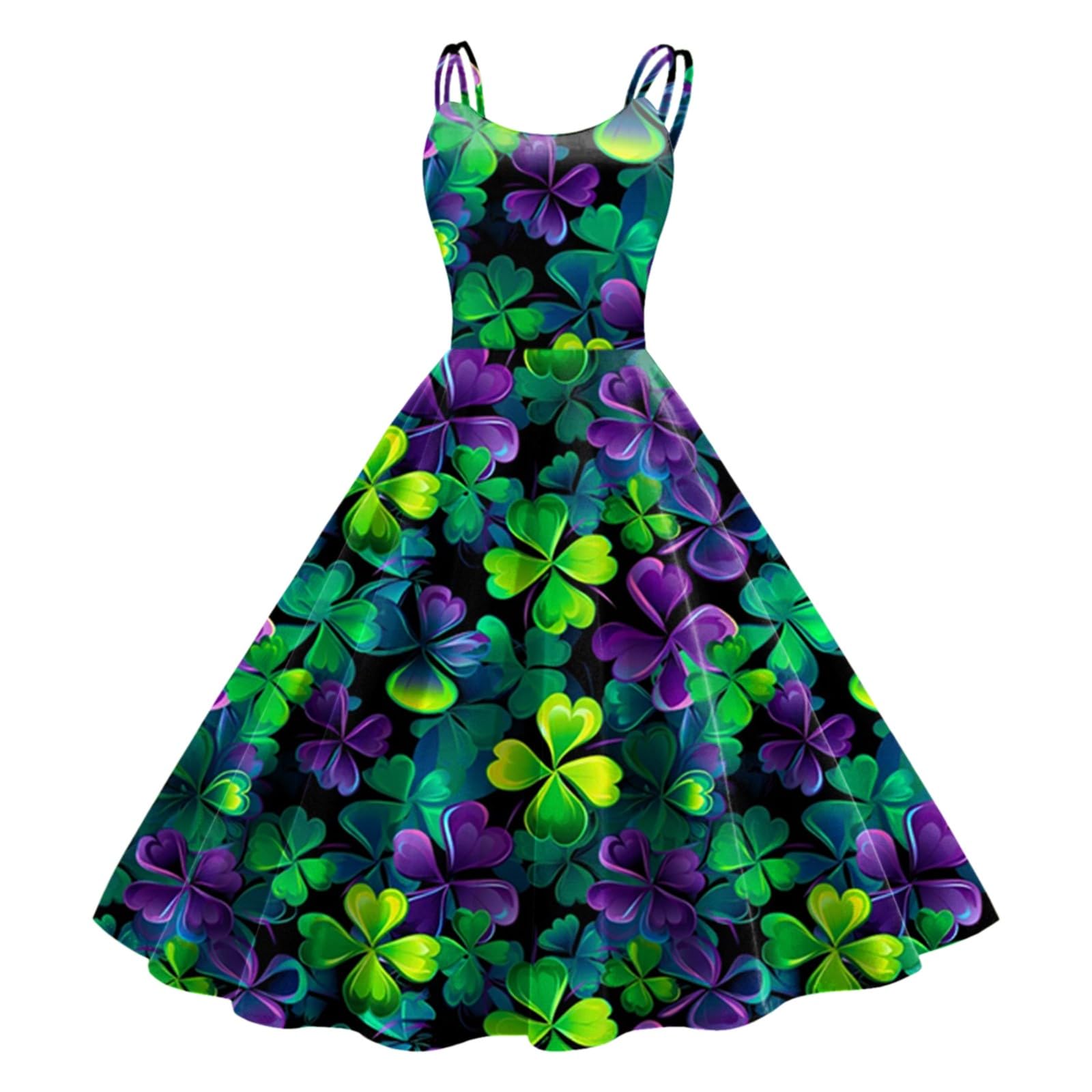 Womens St Patricks Day Fancy Dress Leprechaun Costumes Ireland Irish Lucky Shamrock Dress Saint Patricks Day Green Irish Outfits Gown CocktailGreen Sleeveless Paddy'sFancy Dres Party — image 1