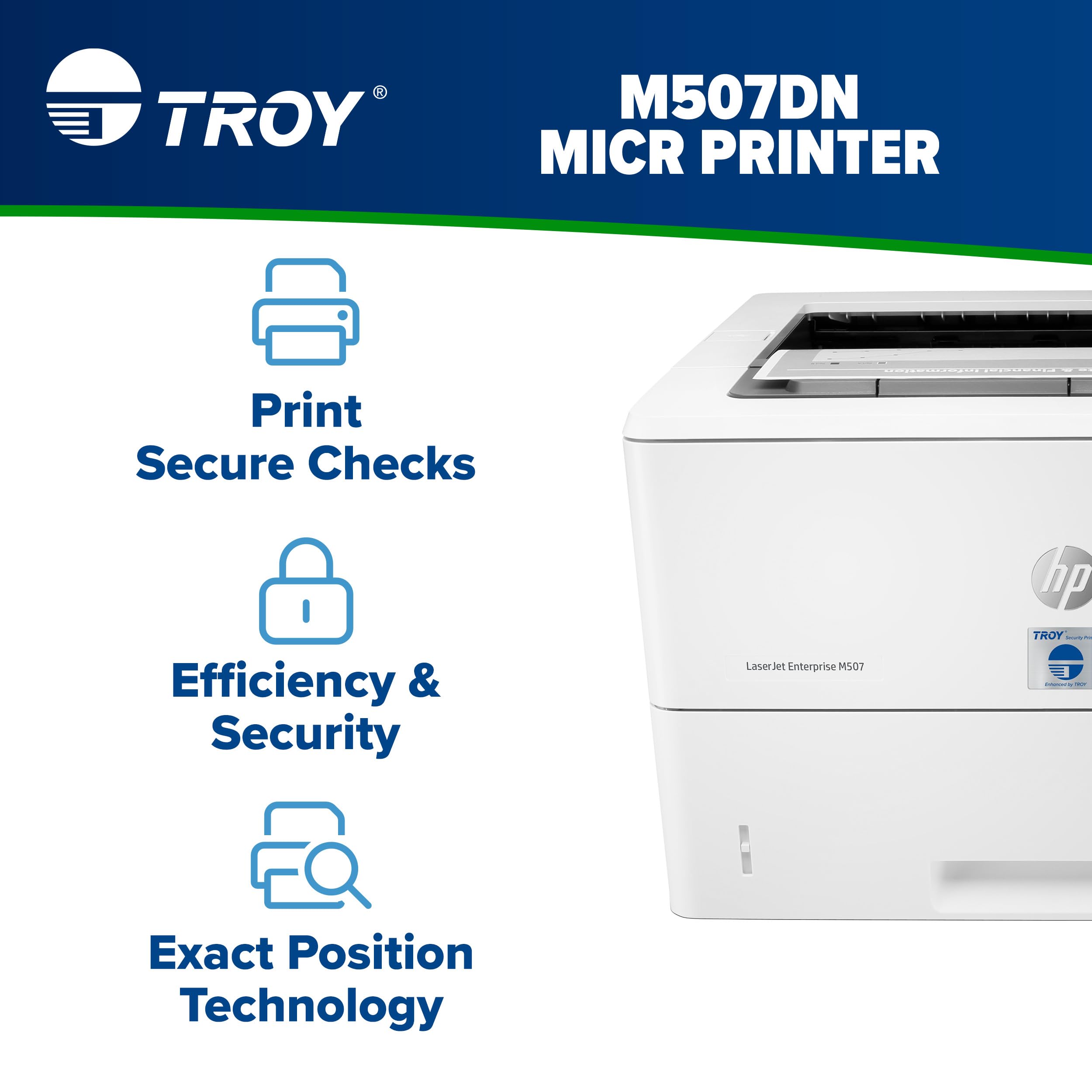 TROY M507DN MICR Printer, Check Printing, 550 Sheet Capacity, 1 Locking Tray, 5 Trays Maximum, Up to 45ppm