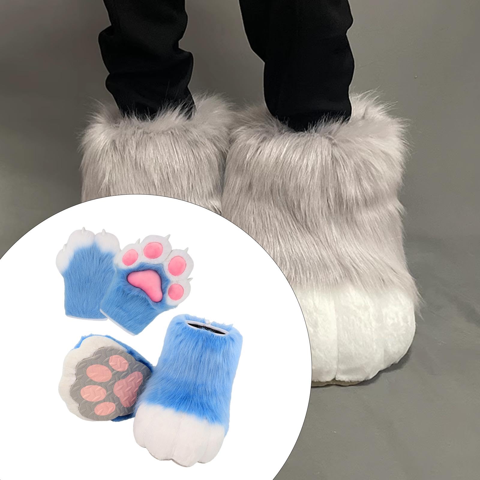 UGPLM Cosplay Animal Paws Fursuit for Women Gloves for Holiday Role Playing Masquerade: Blue