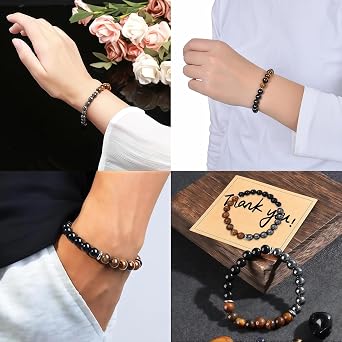 Triple Protection Tiger Eye, Black Tourmaline, and Hematite Bracelet, Strength, Protection & Balance for Men & Women, Gifts for Mothers Fathers Day, Christmas, Birthdays, Anniversary
