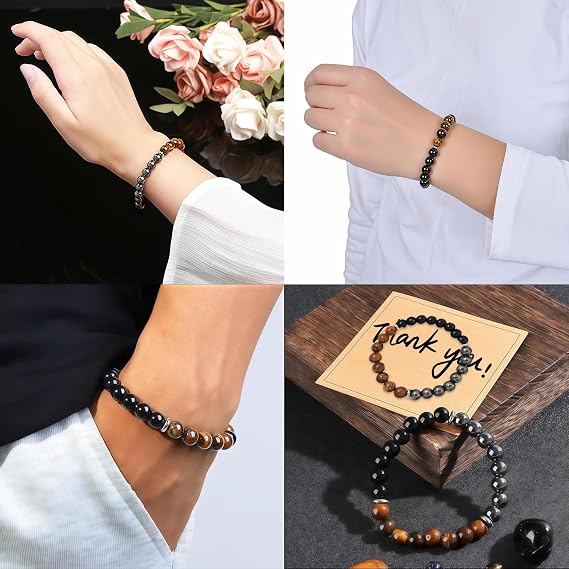 Triple Protection Tiger Eye, Black Tourmaline, and Hematite Bracelet, Strength, Protection & Balance for Men & Women, Gifts for Mothers Fathers Day, Christmas, Birthdays, Anniversary