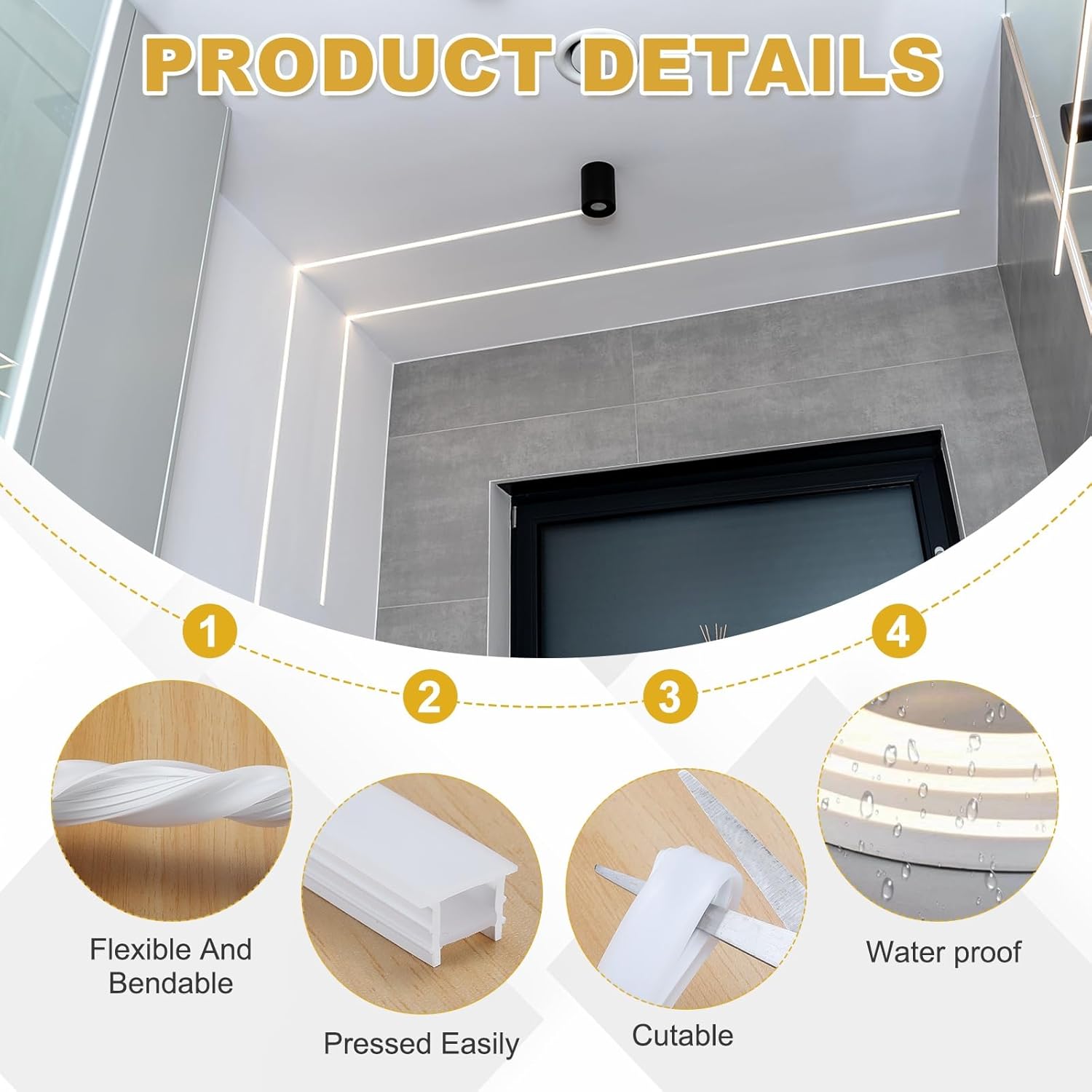 uxcell 32.8ft/10m LED Diffuser Channel, 14x14mm Silicone LED Channel System, Flexible Neon Rope Light Strip for 8mm-10mm Light Strips Indoor Outdoor Ambient Decor