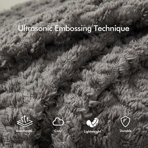 Miniatura 3 de Royoliving Manta de vellón Sherpa con bolsillos para adultos, manta de felpa ultrasuave para TV (gris, 58 x 64 pulgadas)