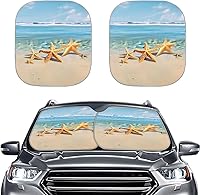 Vista 45 de Parasol para parabrisas de automóvil con estampado de playa tropical, protección universal para proteger el interior del automóvil, bloquea