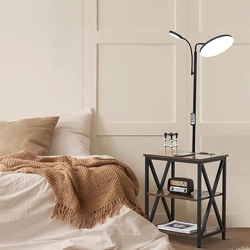 Miniatura 2 de LOKHOM Lámpara de pie LED con mesa, mesa auxiliar estrecha de 59 pulgadas con lámpara conectada con USB C+A y 2 tomacorrientes, lámpara de mesita de