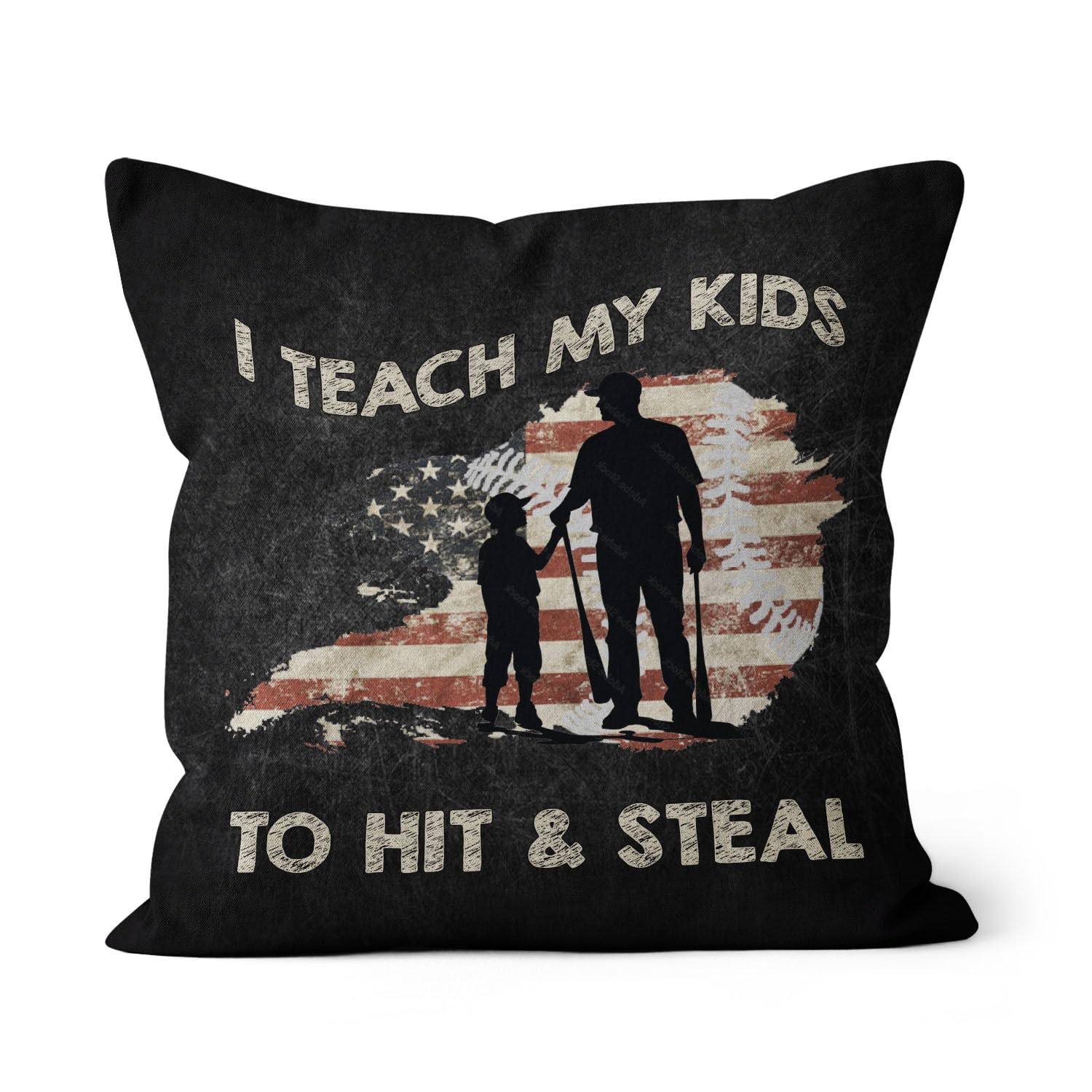 Ninety3POD I Teach My Kids to Hit Steal Pillow for Baseball Players Lover Dad Papa Gifts Idea Merch Throw Pillow Soft and Durable - 020