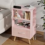 Aenuert Stand de nuit avec station de recharge, Table de nuit pour enfants blancs avec tiroir, 3-Tier Table de chevet avec nourrice USB Ports et sorties, tableau de fin pour les petits Space, Salle de séjour, Chambre