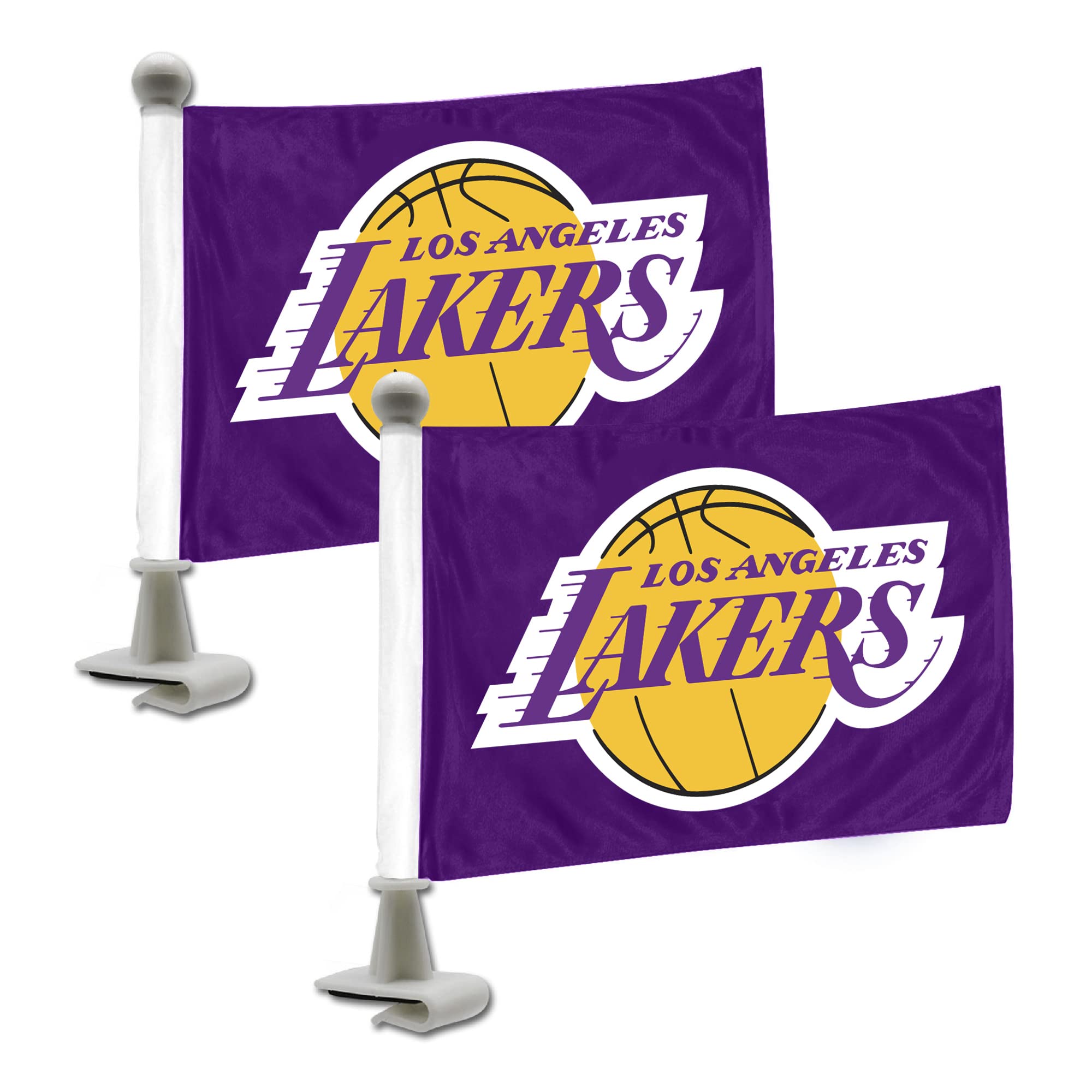 FANMATS 31890 Los Angeles Lakers Ambassador Car Flags - 2 Pack Mini Auto Flags, 4in X 6in.