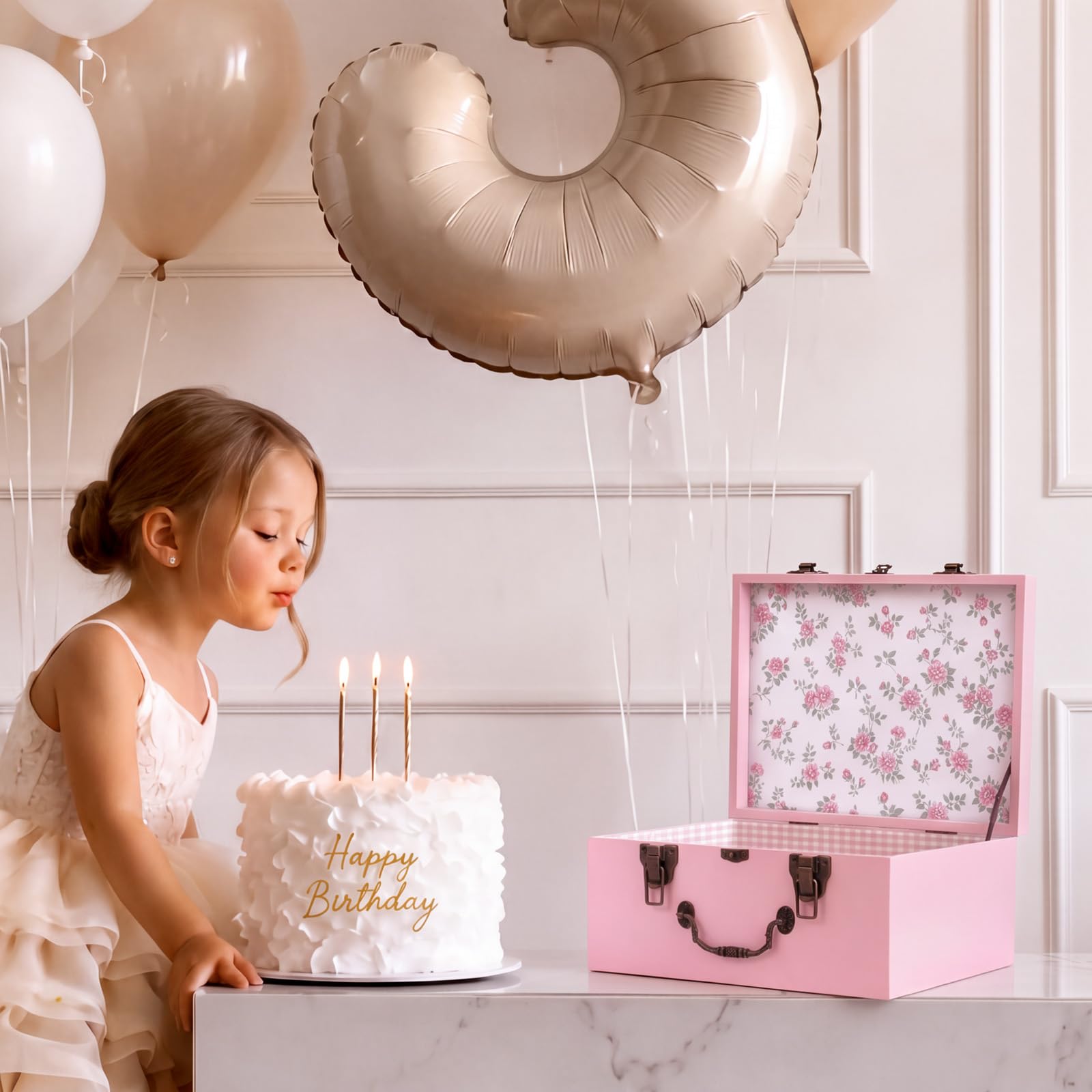 SiliFine Scatola dei ricordi rosa in legno, grande, per neonati, genitori, battesimo, regalo di compleanno, per ragazze, primo ricordo, per baby shower, 27,9 x 22,50 x 12,50 cm