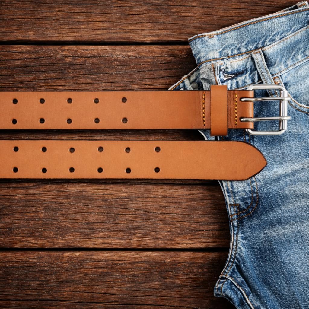 PBF Double Prong Work Belts for Men, 38mm Wide Heavy Duty, Full Grain Leather Belt for Men, Nickel Free, Cowhide Belt - Image 7