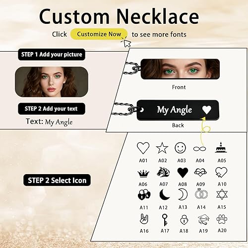 Miniatura 2 de Collar personalizado con foto y texto grabado, ojos personalizados de doble cara, acero inoxidable, regalo personalizado para un ser querido