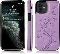 Vista 4 de Asuwish Funda compatible con iPhone 12 Pro iPhone12 6.1, protector de pantalla de vidrio templado, tarjetero y cartera, funda de cuero para iPhone