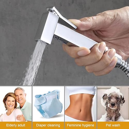 IBERGRIF Handheld Bidet Sprayer Set with Shut-Off Valve, Chrome - 4