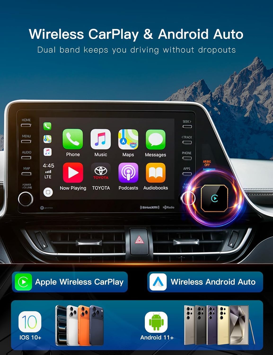 Wireless CarPlay Adapter for Apple Car Play Wireless Adapter, Android Auto Carplay Wireless Adapter, No Latency Bluetooth Carplay Adapter for iPhone iOS 10+ & Android 11+ & Car 2016+ 9 71uRaDCyUmL. AC SL1500